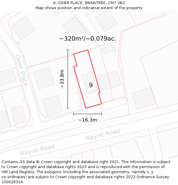 9, OSIER PLACE, BRAINTREE, CM7 2BZ: Plot and title map
