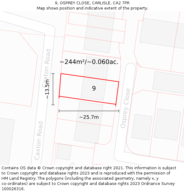 9, OSPREY CLOSE, CARLISLE, CA2 7PR: Plot and title map