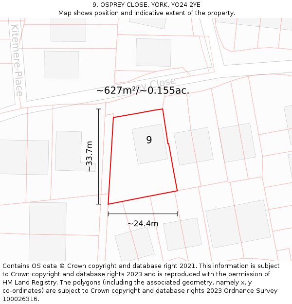 9, OSPREY CLOSE, YORK, YO24 2YE: Plot and title map