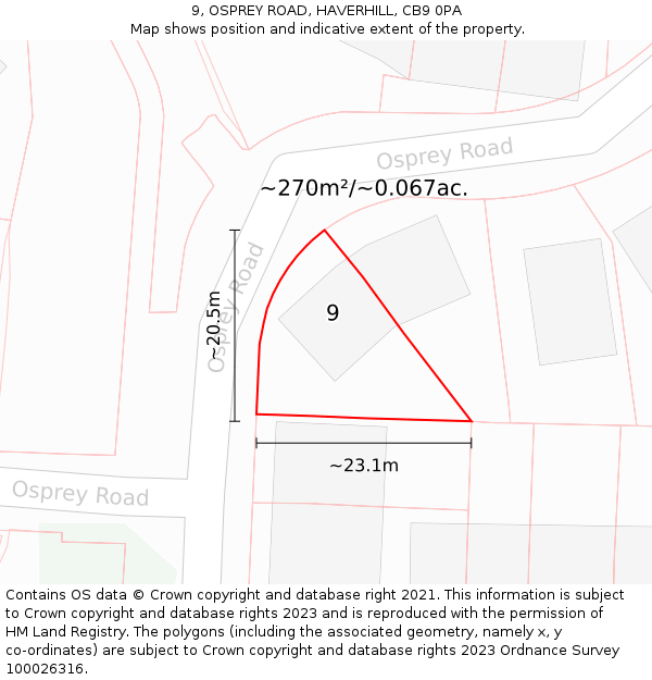 9, OSPREY ROAD, HAVERHILL, CB9 0PA: Plot and title map