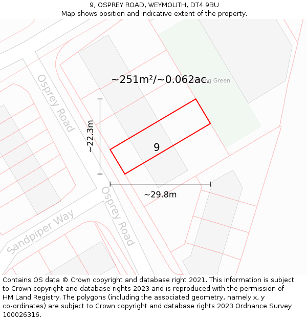 9, OSPREY ROAD, WEYMOUTH, DT4 9BU: Plot and title map