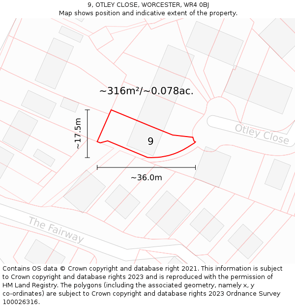 9, OTLEY CLOSE, WORCESTER, WR4 0BJ: Plot and title map