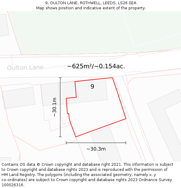9, OULTON LANE, ROTHWELL, LEEDS, LS26 0EA: Plot and title map