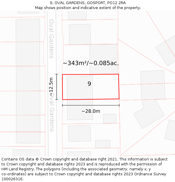 9, OVAL GARDENS, GOSPORT, PO12 2RA: Plot and title map