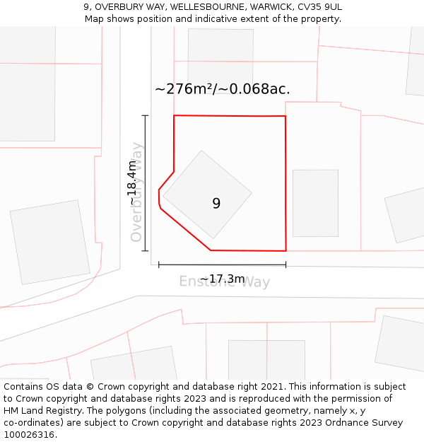 9, OVERBURY WAY, WELLESBOURNE, WARWICK, CV35 9UL: Plot and title map