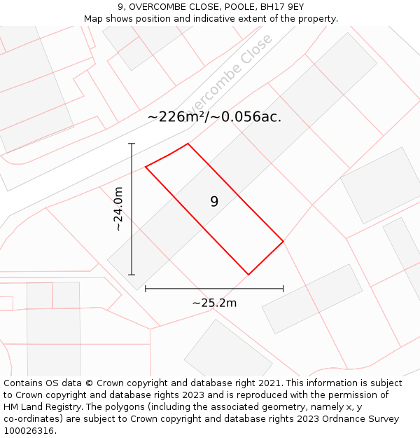 9, OVERCOMBE CLOSE, POOLE, BH17 9EY: Plot and title map
