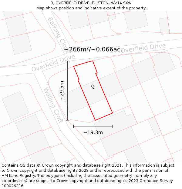 9, OVERFIELD DRIVE, BILSTON, WV14 9XW: Plot and title map