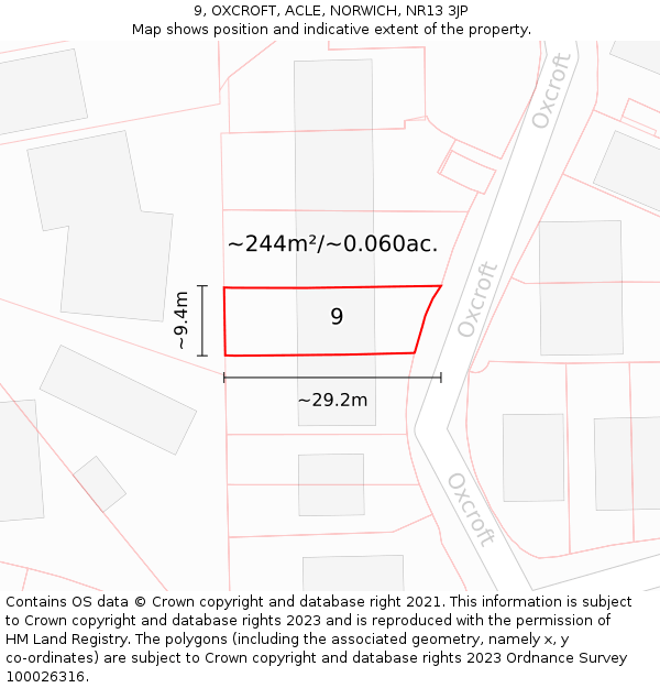 9, OXCROFT, ACLE, NORWICH, NR13 3JP: Plot and title map