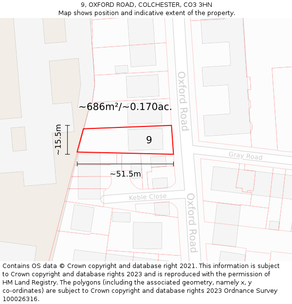 9, OXFORD ROAD, COLCHESTER, CO3 3HN: Plot and title map