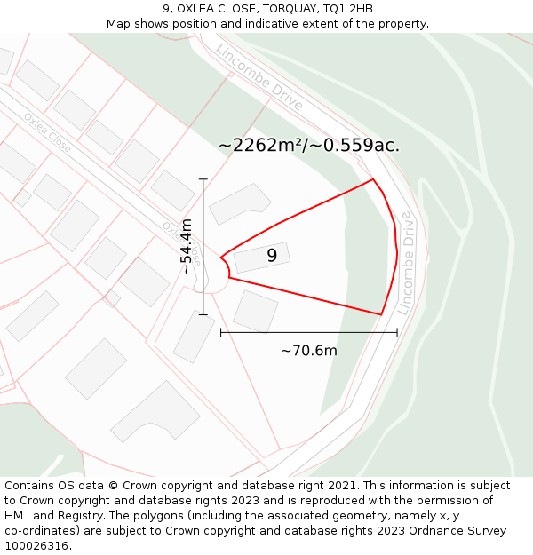 9, OXLEA CLOSE, TORQUAY, TQ1 2HB: Plot and title map