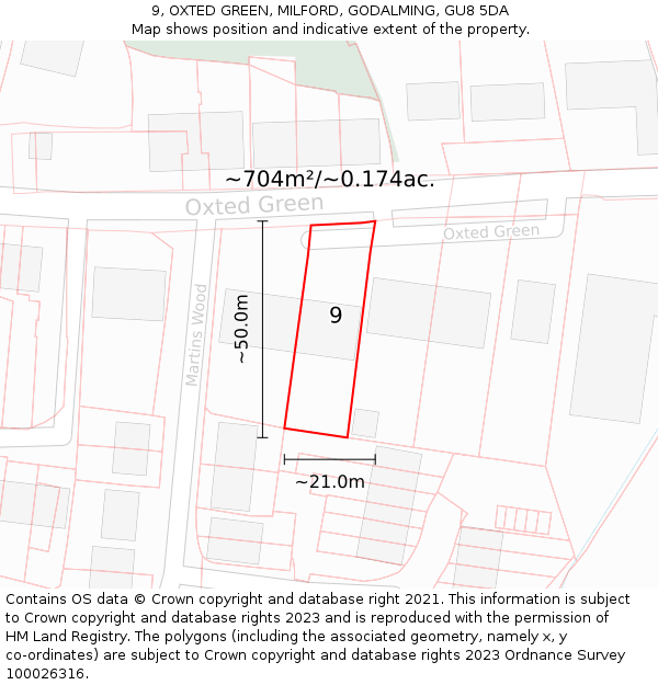9, OXTED GREEN, MILFORD, GODALMING, GU8 5DA: Plot and title map