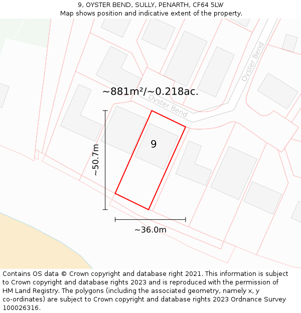 9, OYSTER BEND, SULLY, PENARTH, CF64 5LW: Plot and title map