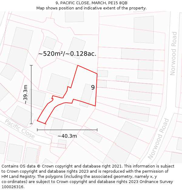 9, PACIFIC CLOSE, MARCH, PE15 8QB: Plot and title map