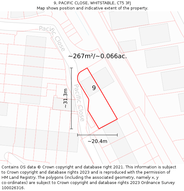 9, PACIFIC CLOSE, WHITSTABLE, CT5 3FJ: Plot and title map