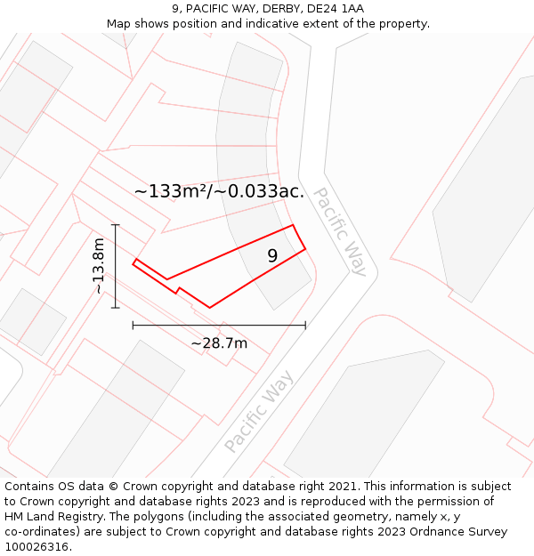 9, PACIFIC WAY, DERBY, DE24 1AA: Plot and title map