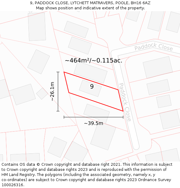 9, PADDOCK CLOSE, LYTCHETT MATRAVERS, POOLE, BH16 6AZ: Plot and title map