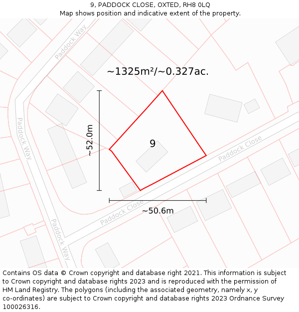 9, PADDOCK CLOSE, OXTED, RH8 0LQ: Plot and title map