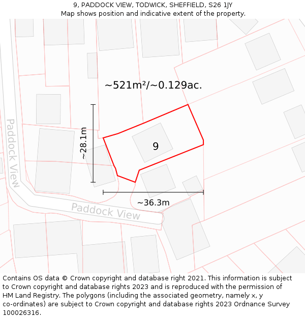 9, PADDOCK VIEW, TODWICK, SHEFFIELD, S26 1JY: Plot and title map
