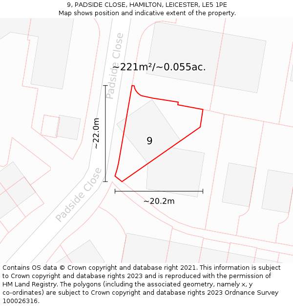 9, PADSIDE CLOSE, HAMILTON, LEICESTER, LE5 1PE: Plot and title map