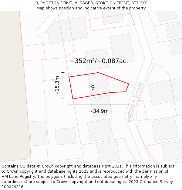 9, PADSTON DRIVE, ALSAGER, STOKE-ON-TRENT, ST7 2XY: Plot and title map