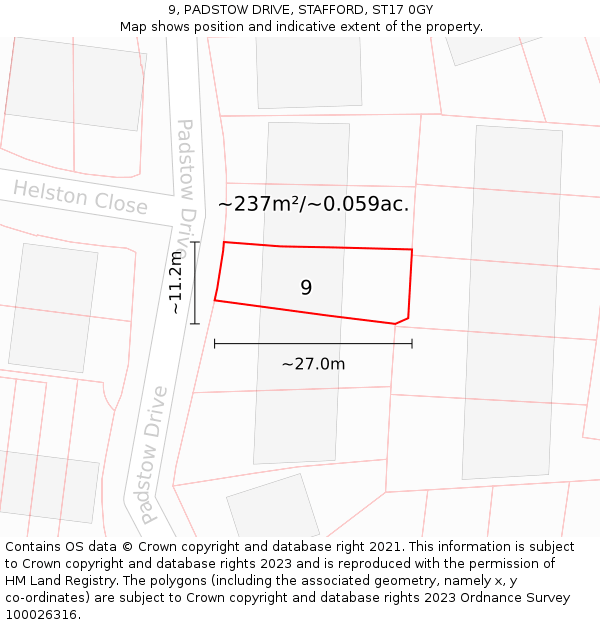 9, PADSTOW DRIVE, STAFFORD, ST17 0GY: Plot and title map