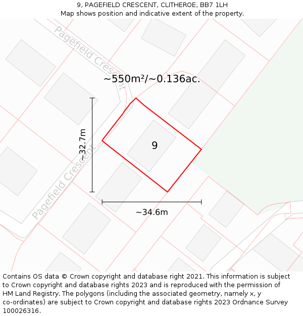 9, PAGEFIELD CRESCENT, CLITHEROE, BB7 1LH: Plot and title map