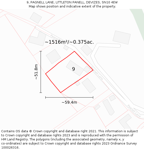 9, PAGNELL LANE, LITTLETON PANELL, DEVIZES, SN10 4EW: Plot and title map