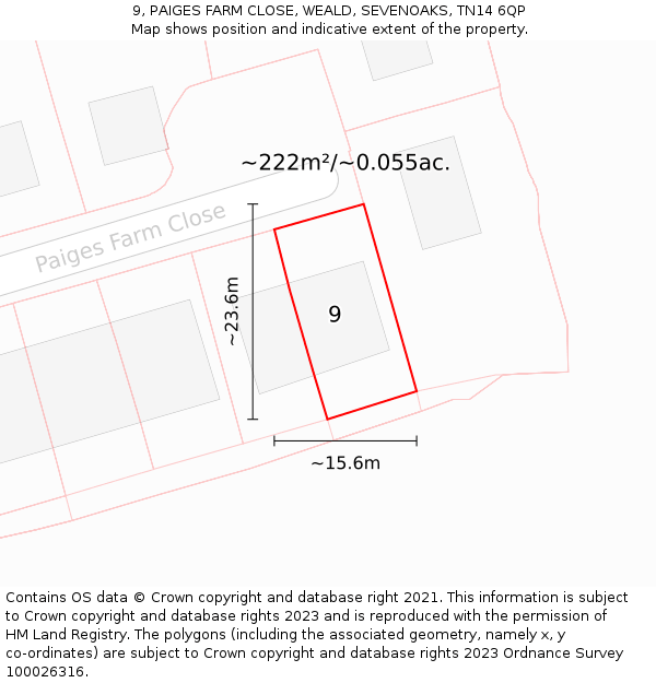 9, PAIGES FARM CLOSE, WEALD, SEVENOAKS, TN14 6QP: Plot and title map