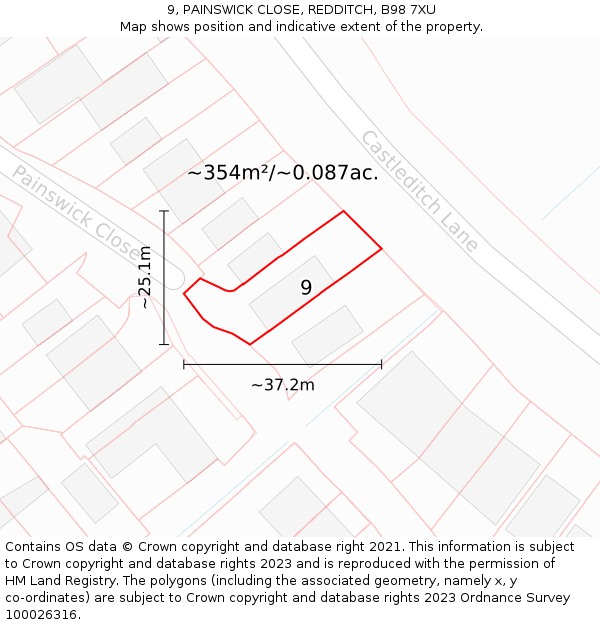 9, PAINSWICK CLOSE, REDDITCH, B98 7XU: Plot and title map