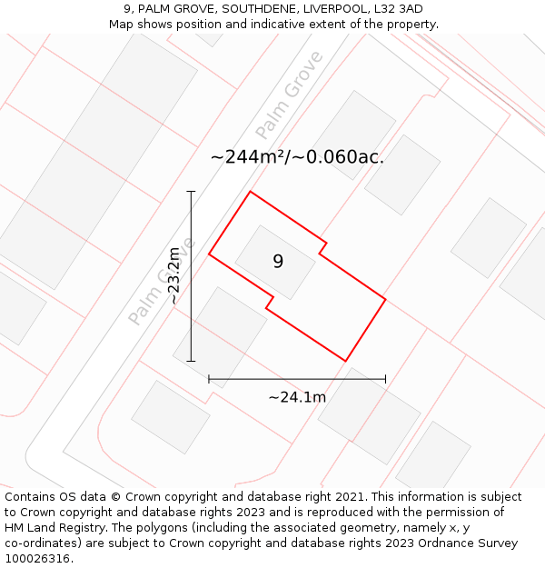 9, PALM GROVE, SOUTHDENE, LIVERPOOL, L32 3AD: Plot and title map