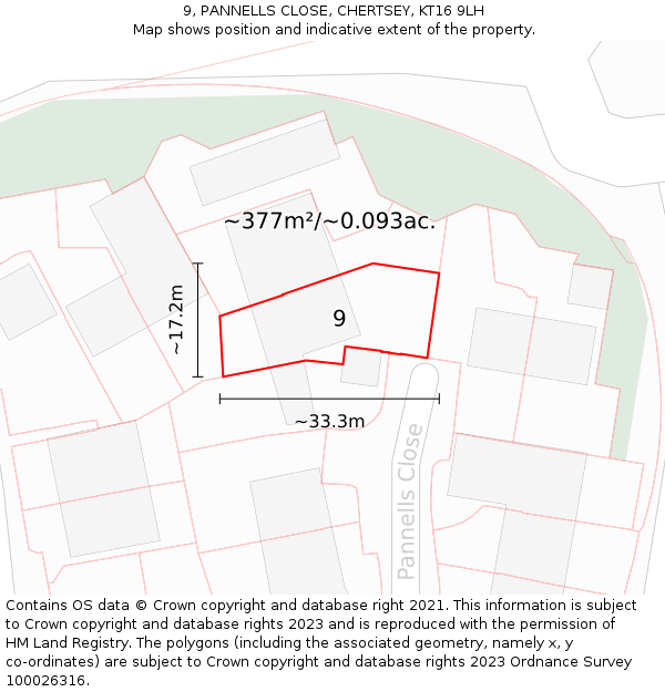 9, PANNELLS CLOSE, CHERTSEY, KT16 9LH: Plot and title map