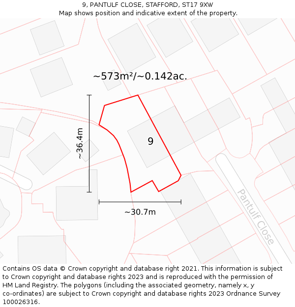 9, PANTULF CLOSE, STAFFORD, ST17 9XW: Plot and title map