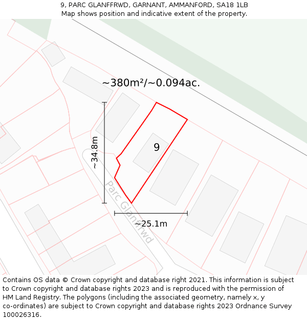 9, PARC GLANFFRWD, GARNANT, AMMANFORD, SA18 1LB: Plot and title map