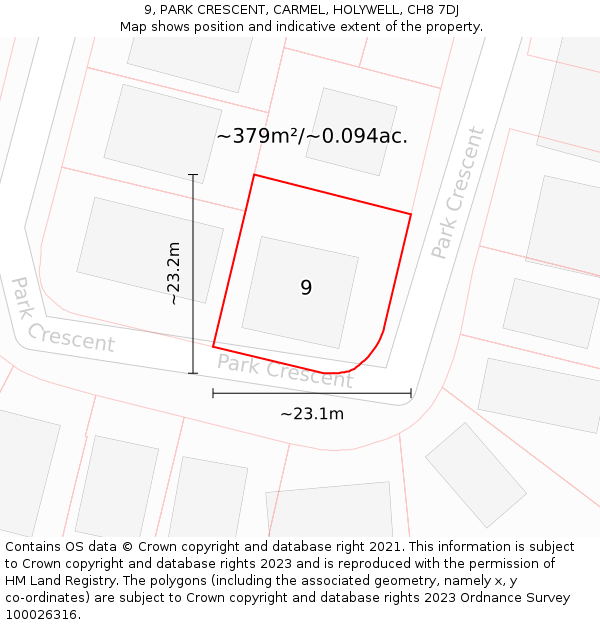 9, PARK CRESCENT, CARMEL, HOLYWELL, CH8 7DJ: Plot and title map