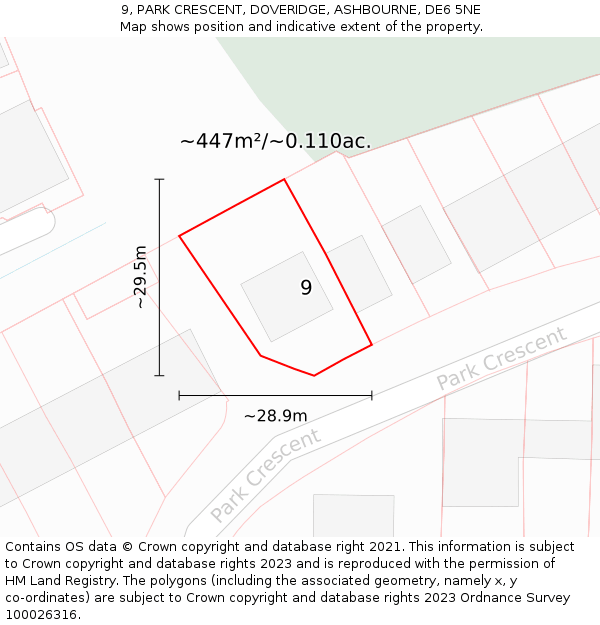 9, PARK CRESCENT, DOVERIDGE, ASHBOURNE, DE6 5NE: Plot and title map