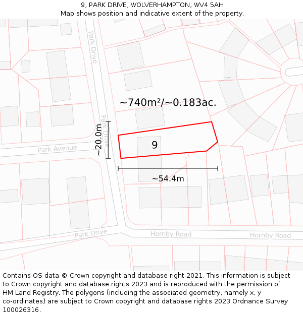 9, PARK DRIVE, WOLVERHAMPTON, WV4 5AH: Plot and title map