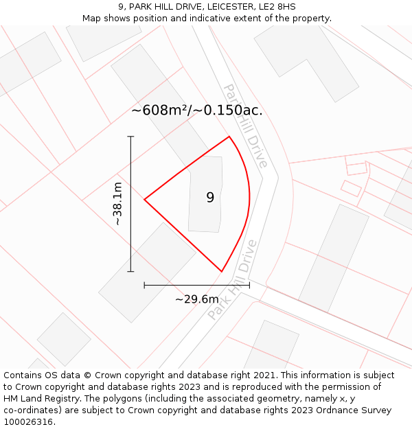 9, PARK HILL DRIVE, LEICESTER, LE2 8HS: Plot and title map
