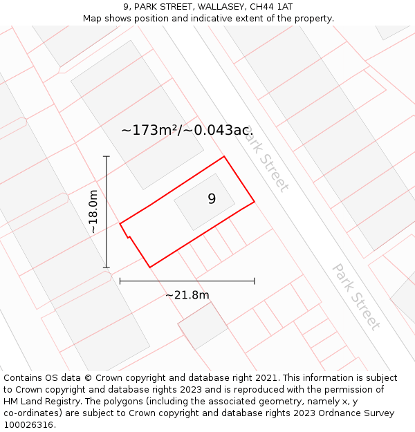 9, PARK STREET, WALLASEY, CH44 1AT: Plot and title map