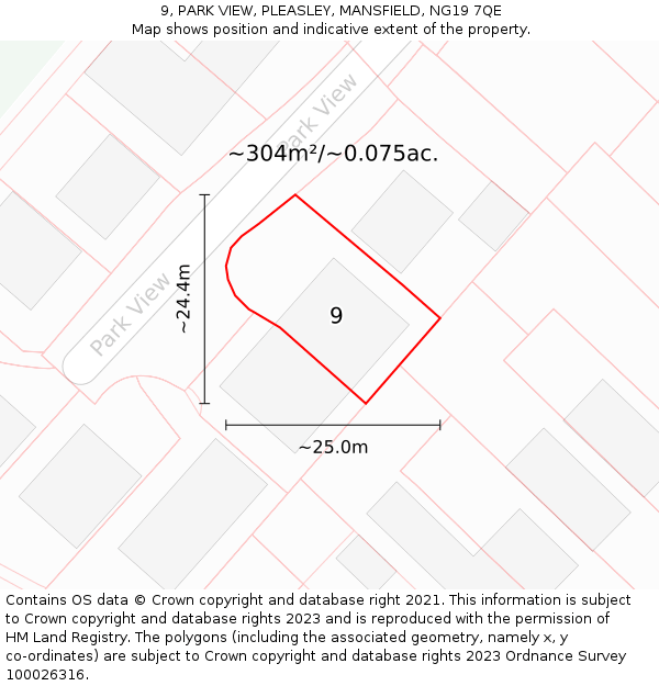 9, PARK VIEW, PLEASLEY, MANSFIELD, NG19 7QE: Plot and title map
