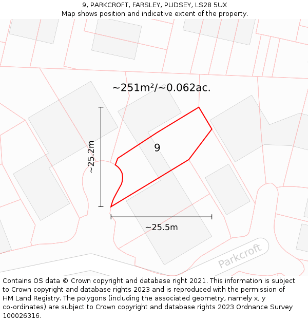 9, PARKCROFT, FARSLEY, PUDSEY, LS28 5UX: Plot and title map