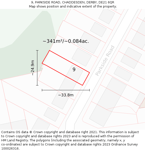 9, PARKSIDE ROAD, CHADDESDEN, DERBY, DE21 6QR: Plot and title map