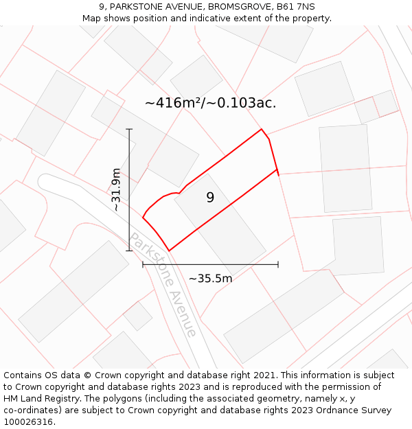9, PARKSTONE AVENUE, BROMSGROVE, B61 7NS: Plot and title map