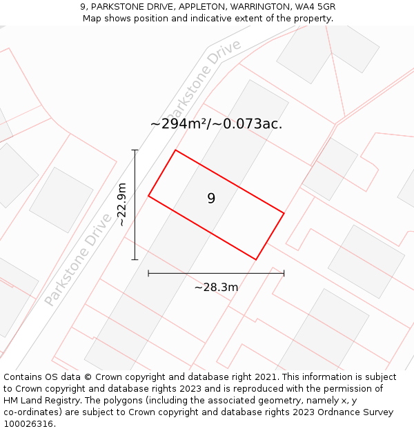 9, PARKSTONE DRIVE, APPLETON, WARRINGTON, WA4 5GR: Plot and title map