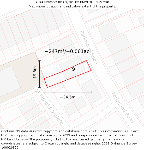 9, PARKWOOD ROAD, BOURNEMOUTH, BH5 2BP: Plot and title map