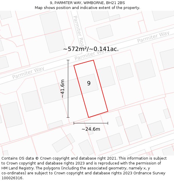 9, PARMITER WAY, WIMBORNE, BH21 2BS: Plot and title map