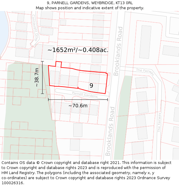 9, PARNELL GARDENS, WEYBRIDGE, KT13 0RL: Plot and title map