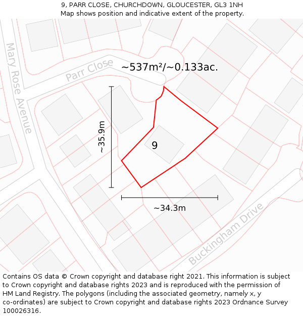 9, PARR CLOSE, CHURCHDOWN, GLOUCESTER, GL3 1NH: Plot and title map