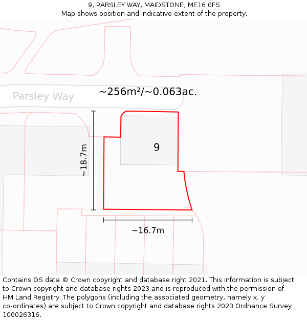 9, PARSLEY WAY, MAIDSTONE, ME16 0FS: Plot and title map