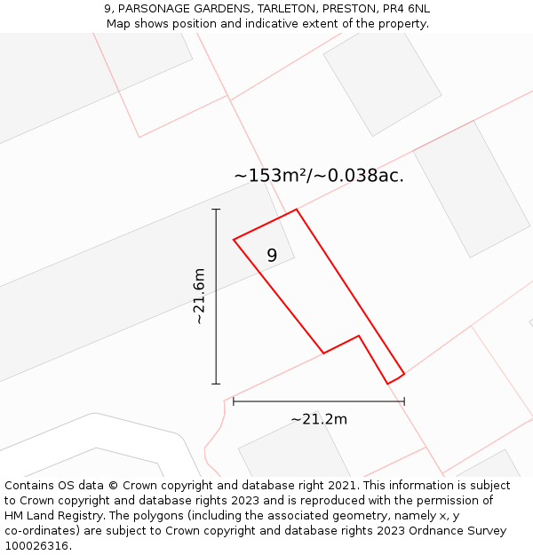 9, PARSONAGE GARDENS, TARLETON, PRESTON, PR4 6NL: Plot and title map