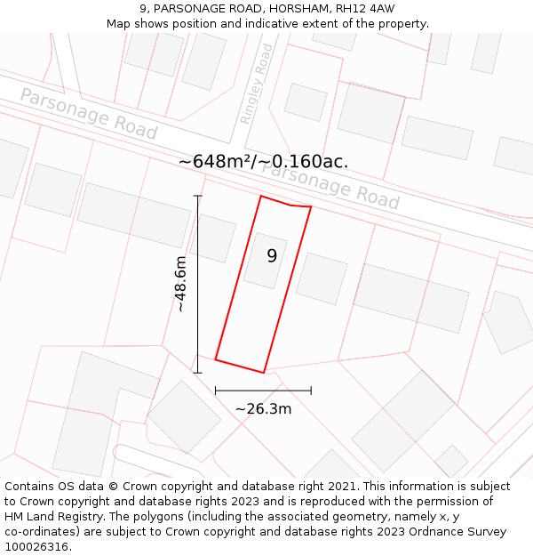 9, PARSONAGE ROAD, HORSHAM, RH12 4AW: Plot and title map